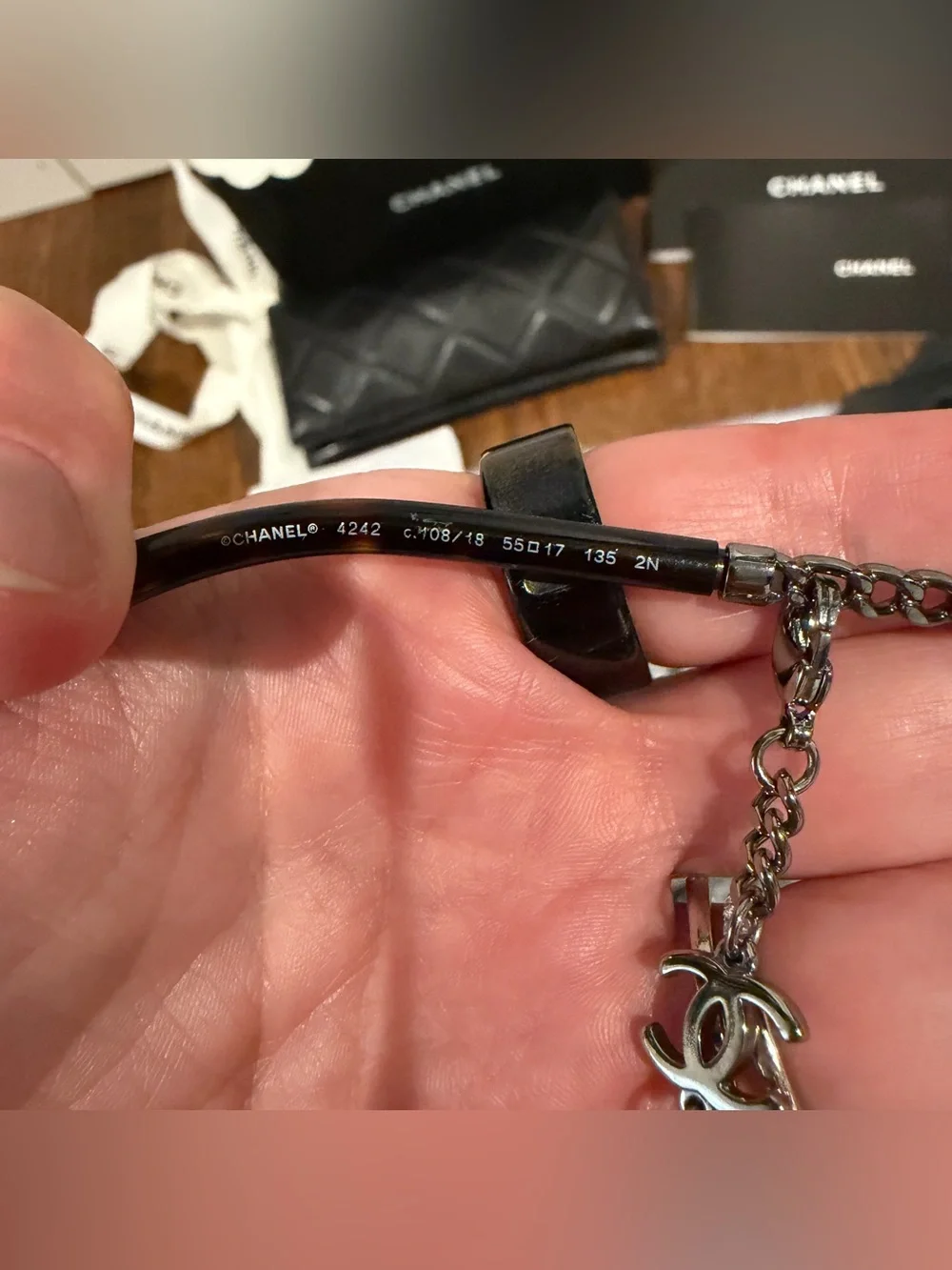 Chanel Pantos Sunglasses with Chain Brown Lenses